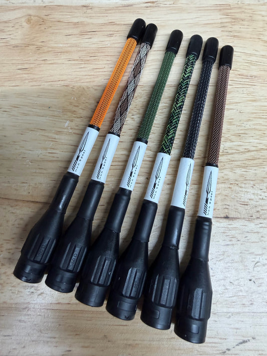 Minimus antennas six armor colors group shot on wood.