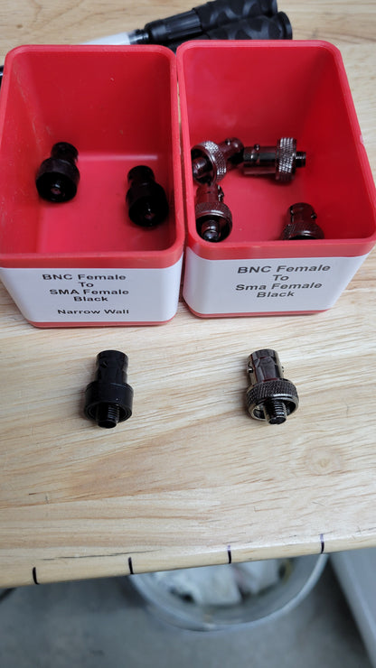 BNC Female to SMA female adapter narrow wall.